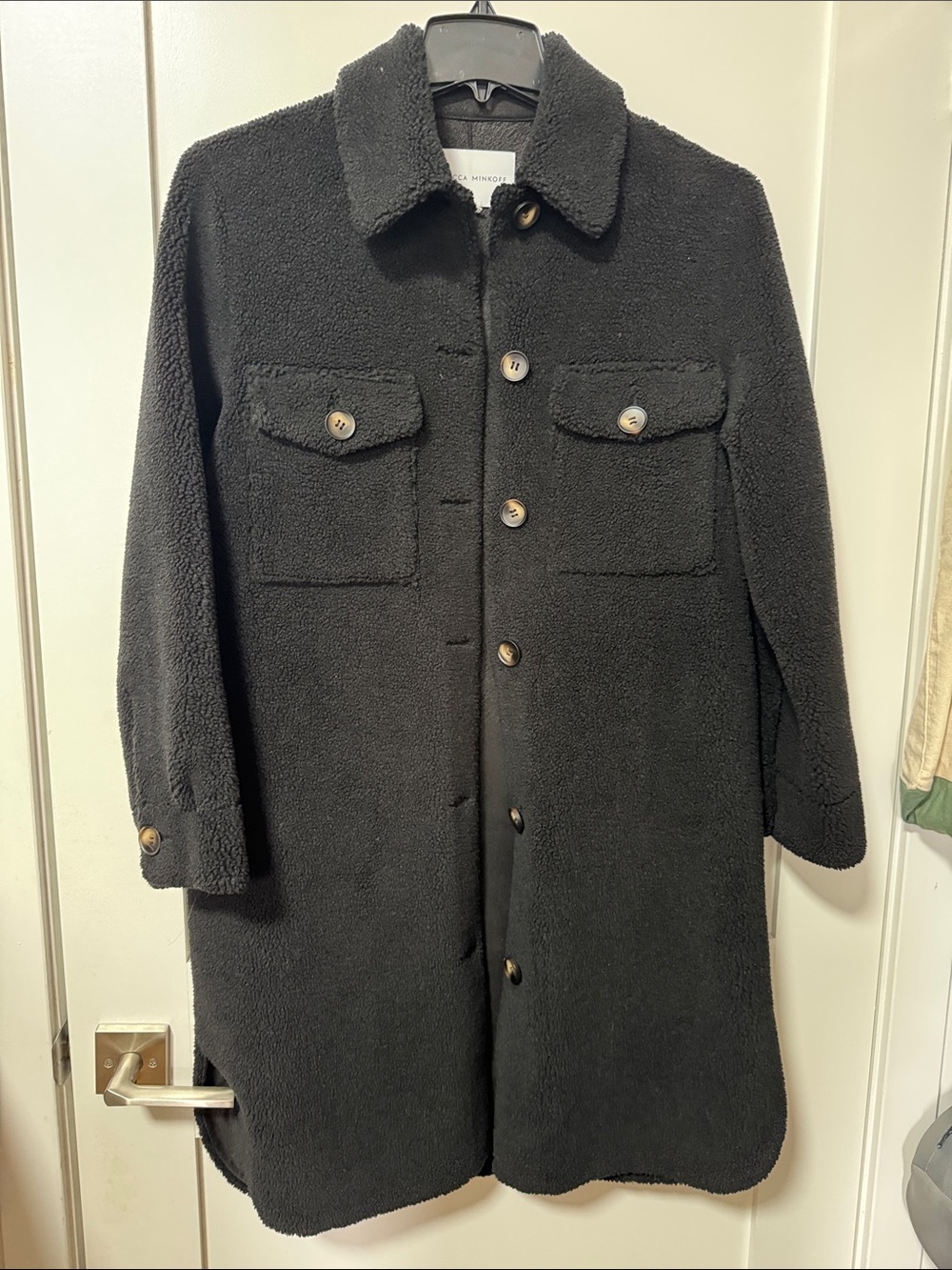 Rebecca Minkoff Black Sherpa Button-Front Peacoat